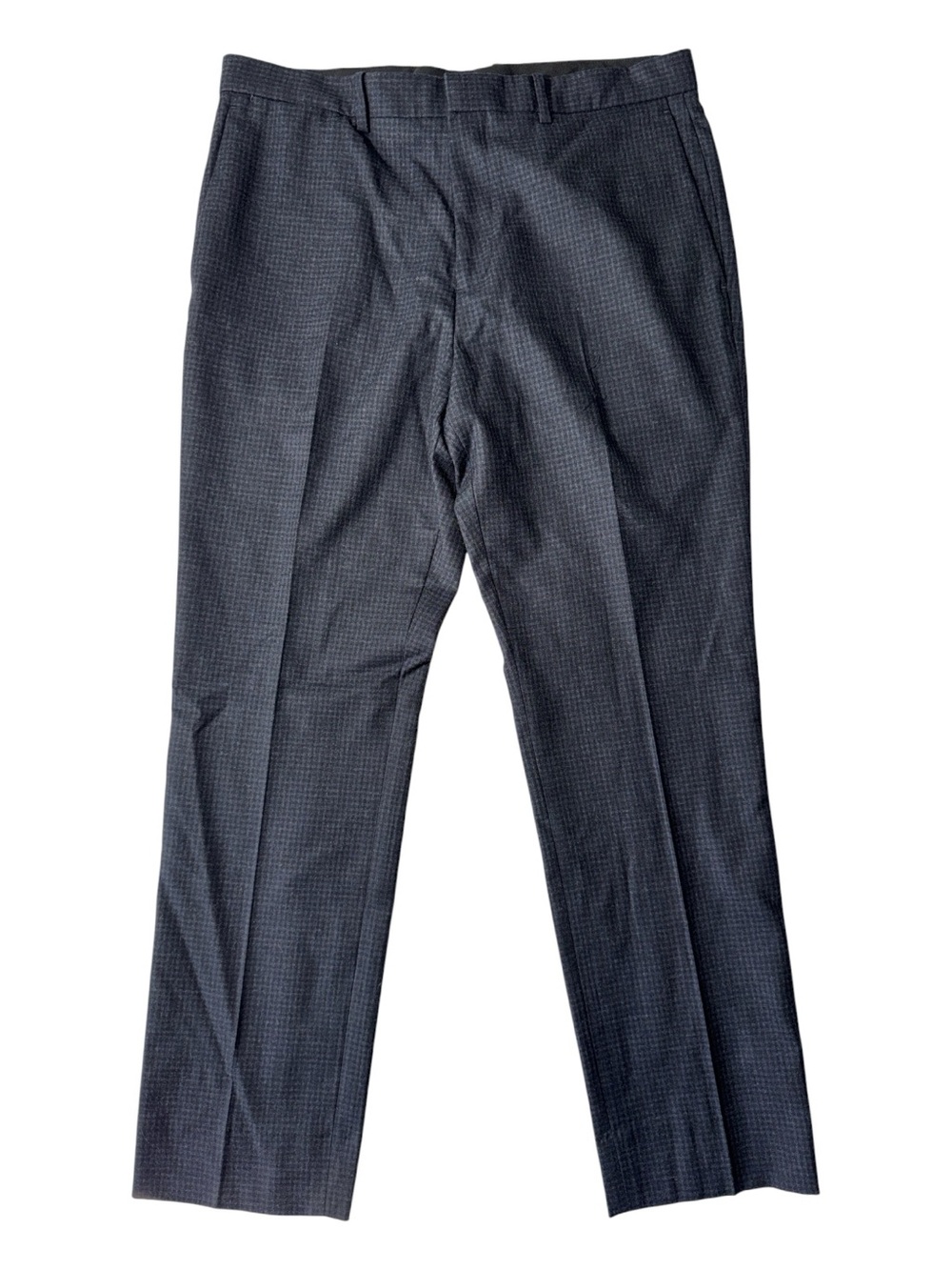 Theory mens 34x30 black check slim fit 100% wool flat front dress pants EUC